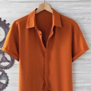 Burnt Orange Basic Men's Button Up Shirt